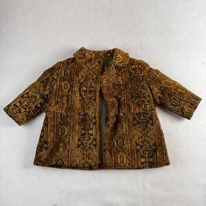 Vintage Solitaire Kids Tapestry Coat Brown Gold Geometric Double Breasted 16in L